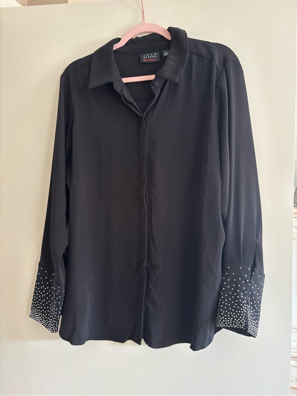 Joan Rivers Black Button-Front Shirt with Classic Collar